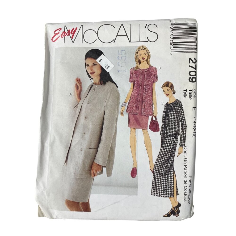 Y2K McCalls 2709 Petite Unlined Jacket Dress Sewing Pattern Size 14-16-18 UNCUT